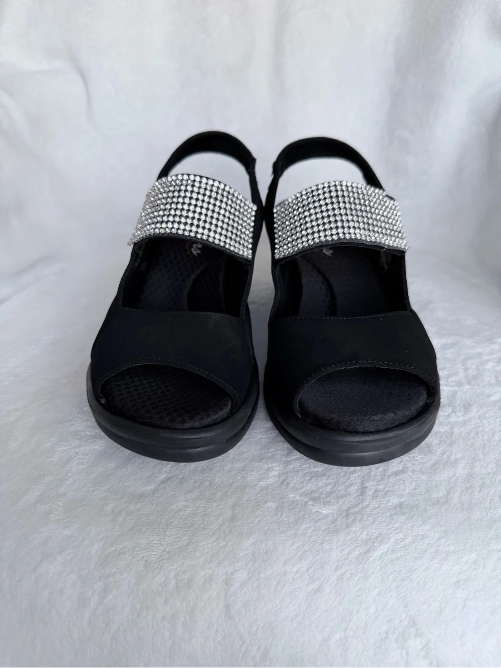 Skechers Sandals Womens 7 Cali Rumblers Sparkle Slingback Wedge Heels SN 38587 - Picture 4 of 11